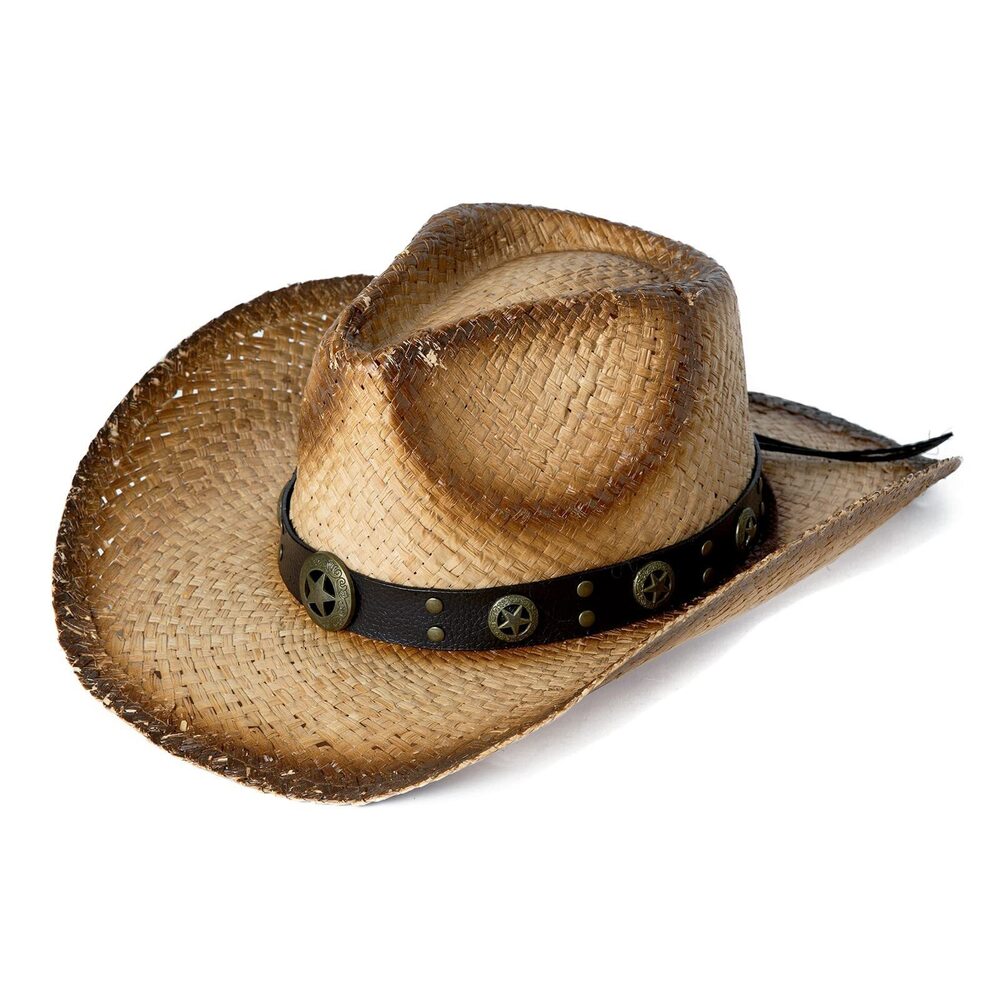 4026 Cowboy Hats Western Style Round Up Straw Beach Fedora Shapeable Brim